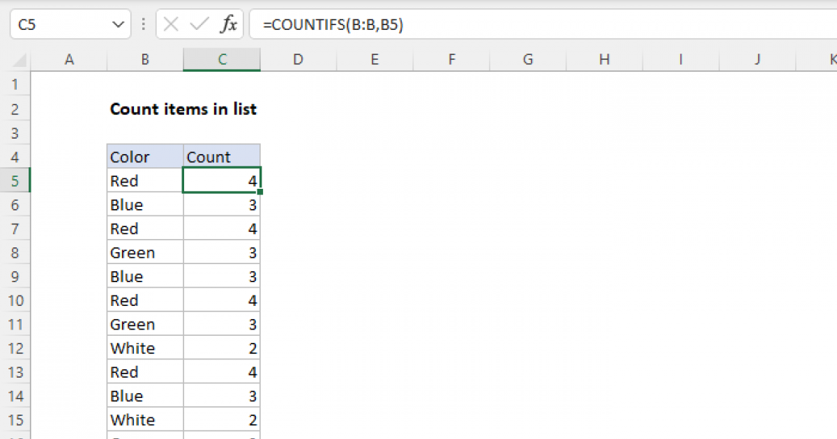 Count items in list excel formula exceljet